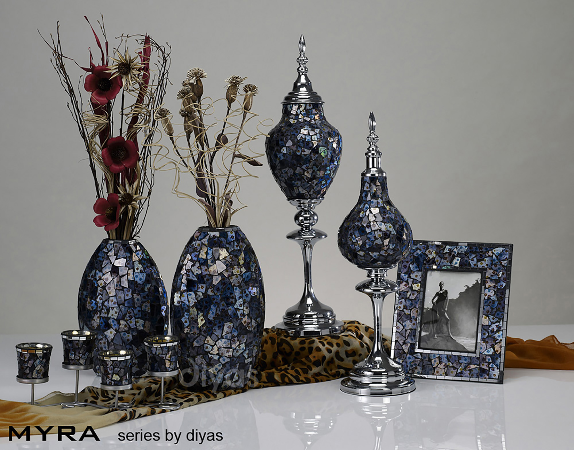 Myra Mosaic Art Glassware Diyas Home Vases